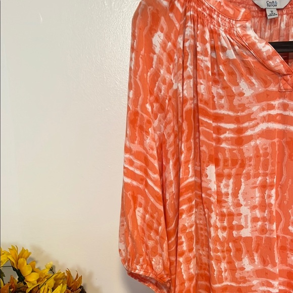 Croft & Barrow Orange and White Relaxed Pleated Blouse - Picture 4 of 9